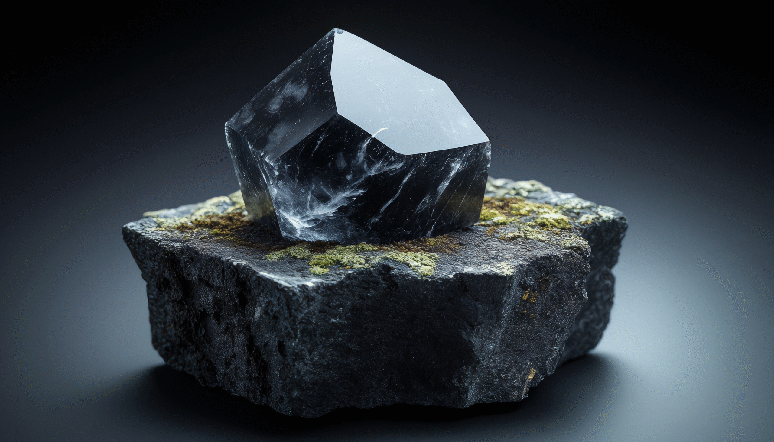 Crystal. Magic Gold. Vibes. Golden. Gems tones. Natural. Jewelry. Crystal go free direct links Faceted Black Crystal, Mineral with Inclusions, Dark Mineral Matrix, Studio Mineral Photography, High Contrast Mineral Specimen, Black Gem on Matrix, Textured Mineral Base, Dramatic Crystal Lighting, Aesthetic Mineral Display, Black Crystal White Inclusions,