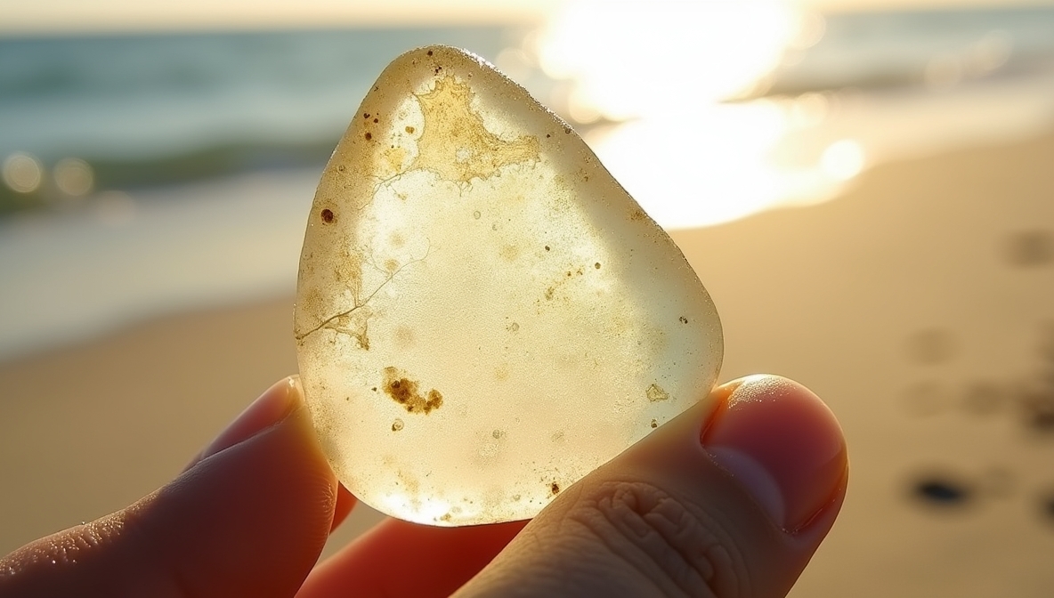 Close-up of a Large Frosted Sea Glass Piece Against the Light
