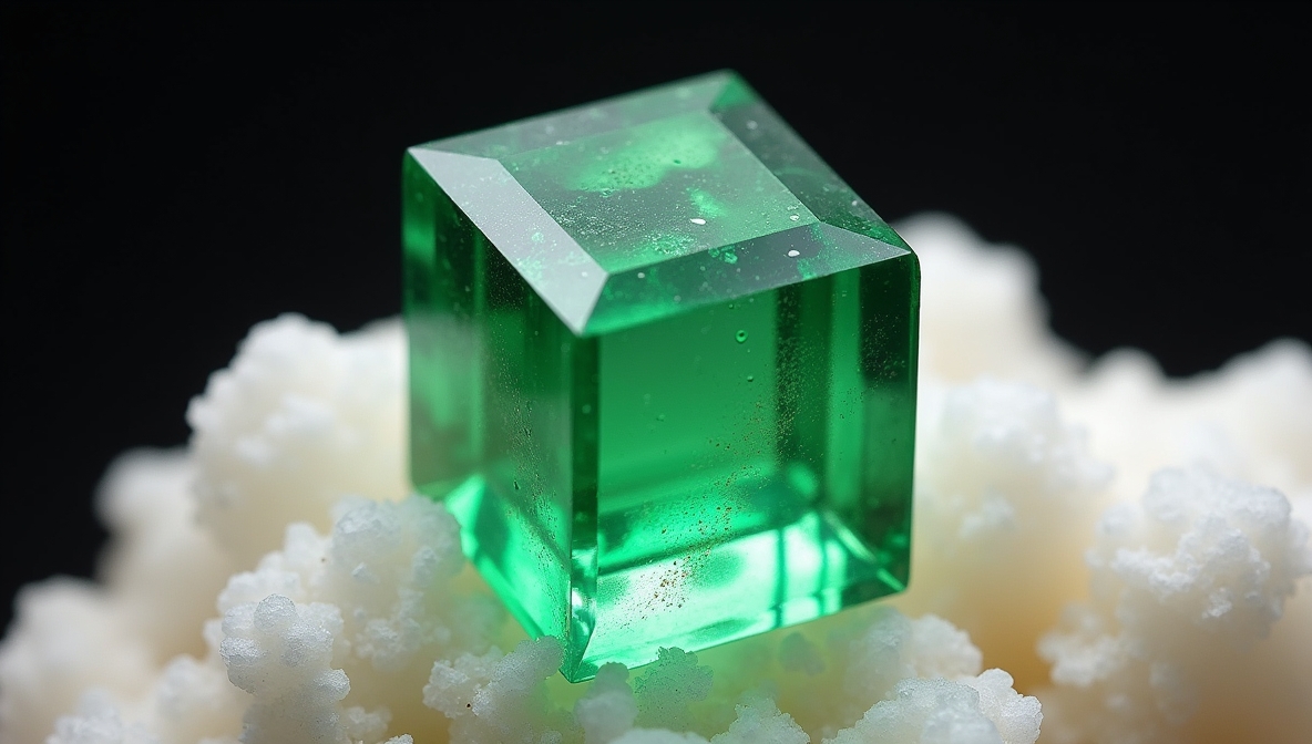 Geometry Meets Vitality: The Story of an Intense Green Fluorite Cube on White Matrix
