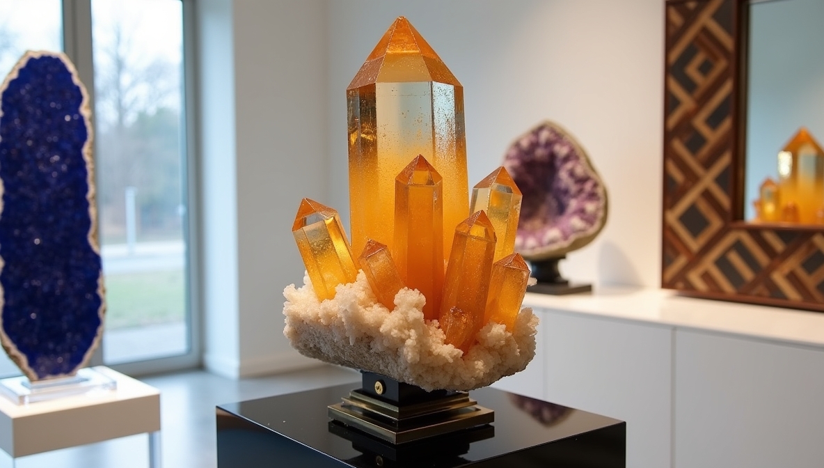 Impressive Quartz Crystal with Iridescent Sheen and Custom Mount